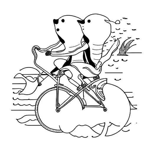 orcas riding a 2 seater tandem bicycle tattoo design idea