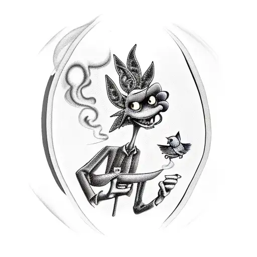 courage the cowardly dog smoking on the porch at peace with 3 birds signfying bob marly and peace  tattoo design idea