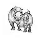 a mom and baby hippo touching snouts with a heart between tgdm tattoo design idea