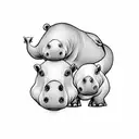 a mom and baby hippo touching snouts with a heart between tgdm tattoo design idea