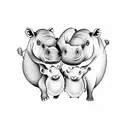 a mom and baby hippo touching snouts with a heart between tgdm tattoo design idea