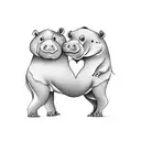 a mom and baby hippo touching snouts with a heart between tgdm tattoo design idea