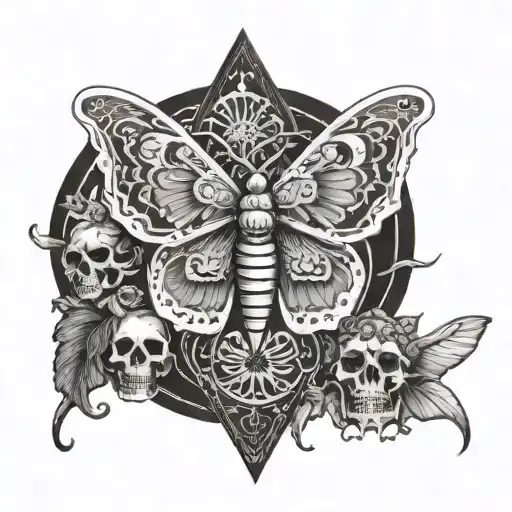 angel of death moth with skulls tattoo design idea