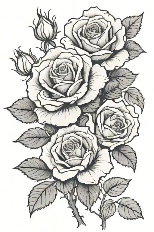 black and white roses no leaves growing tattoo design idea