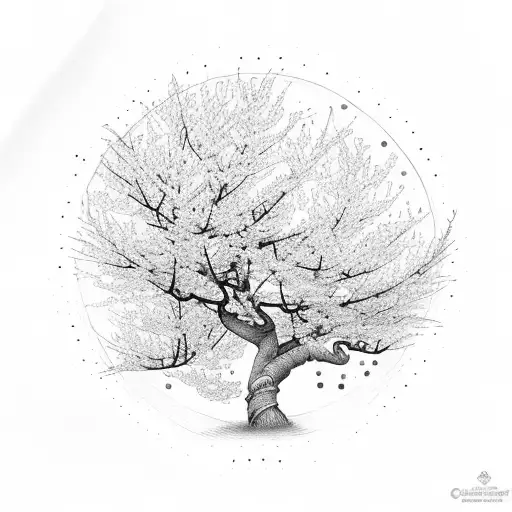 cherry blossom tree with birth date tattoo design idea