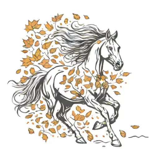 A majestic horse galloping through a field of autumn leaves tattoo design idea
