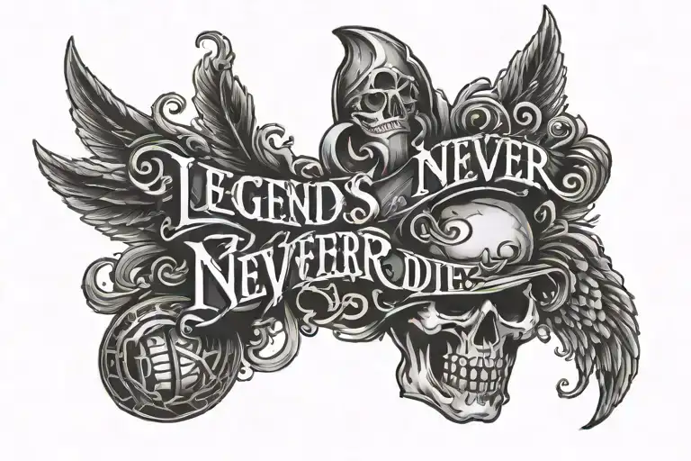 legends never die " wrote tattoo design idea