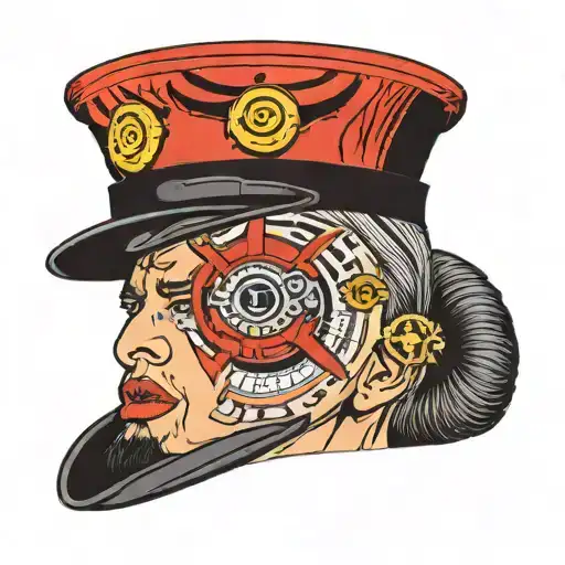 Devo energy dome hat surrounded tattoo design idea