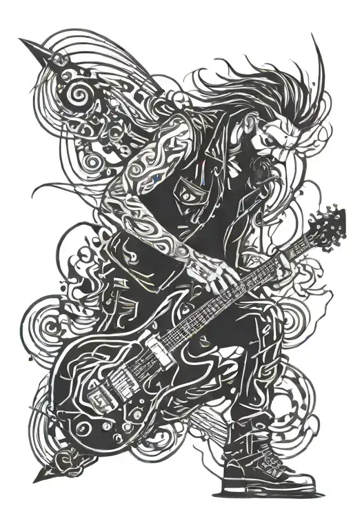 overthinker, biker, adrenaline junkie, music, electric guitar  tattoo design idea