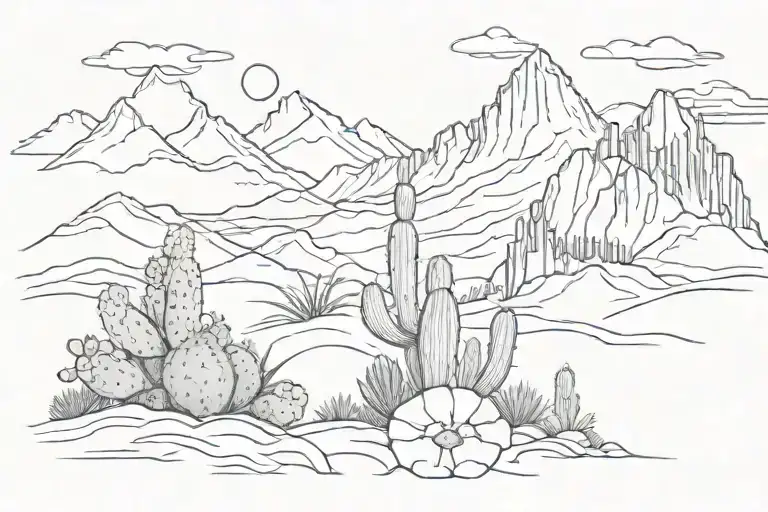 mountains with cactus   tattoo design idea