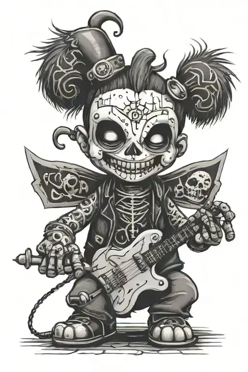 evil gothic male rocker  voodoo doll tattoo design idea