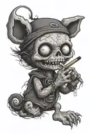 evil gothic voodoo doll smoking a joint with hot backwards holding the middle finger up tattoo design idea