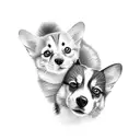 two corgis and a cat  tattoo design idea