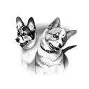 two corgis and a cat  tattoo design idea