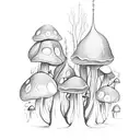 A mystical forest with snails and fairies amidst towering mushrooms tattoo design idea