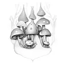 A mystical forest with snails and fairies amidst towering mushrooms tattoo design idea