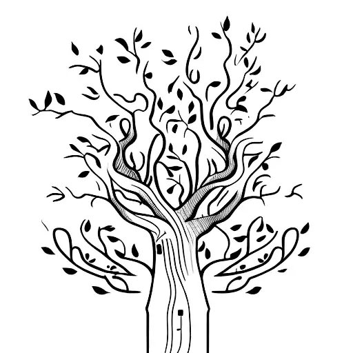 Techno-inspired olive tree tattoo design idea