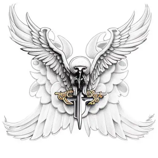 cross and wings tattoo design idea