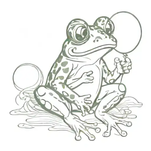  outline of cute frog sitting and holding a balloon tattoo design idea