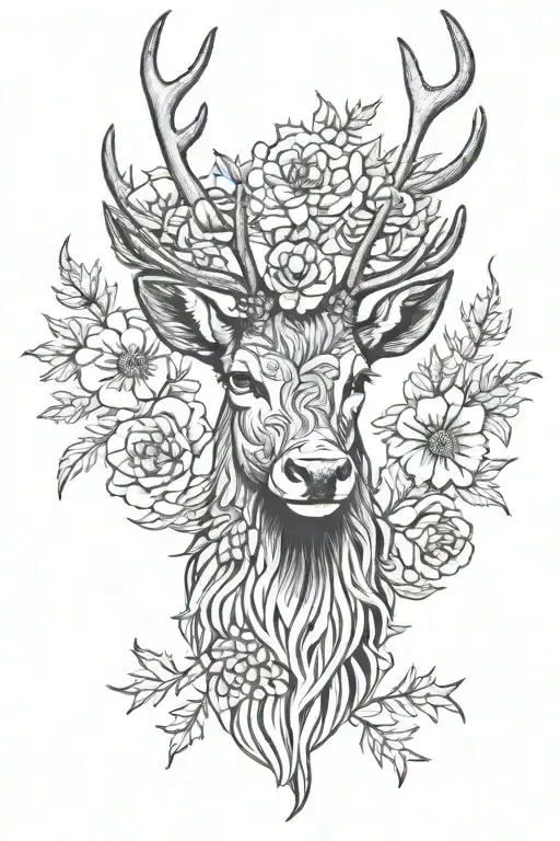 Scotland stag head and thistle flowers tattoo design idea