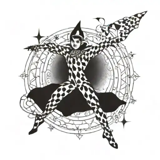 a harlequin dancing under the moon tattoo design idea
