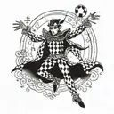 a harlequin dancing under the moon tattoo design idea