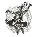 a harlequin dancing under the moon tattoo design idea