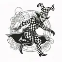 a harlequin dancing under the moon tattoo design idea