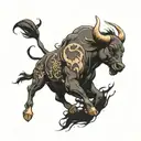 The run and strength of a crazy bull tattoo design idea