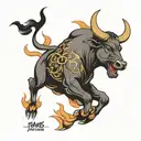 The run and strength of a crazy bull tattoo design idea