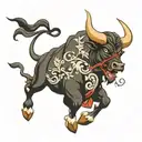 The run and strength of a crazy bull tattoo design idea