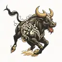 The run and strength of a crazy bull tattoo design idea
