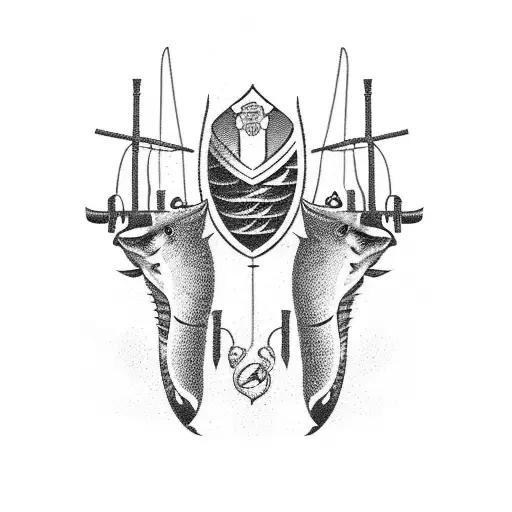 outboard motor boat and fisherman tattoo design idea