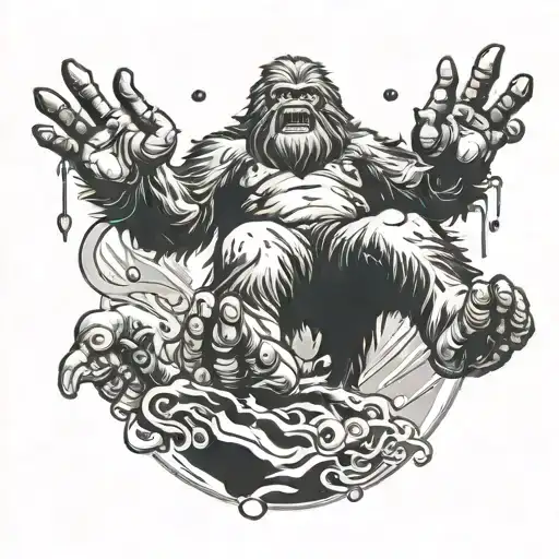 big foot being abducted by aliens tattoo design idea