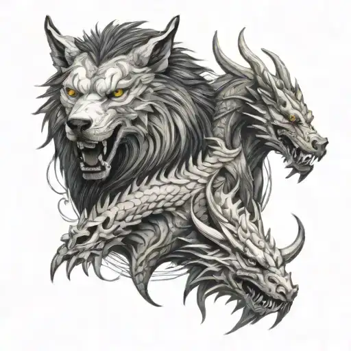 lobo and dragon tattoo design idea