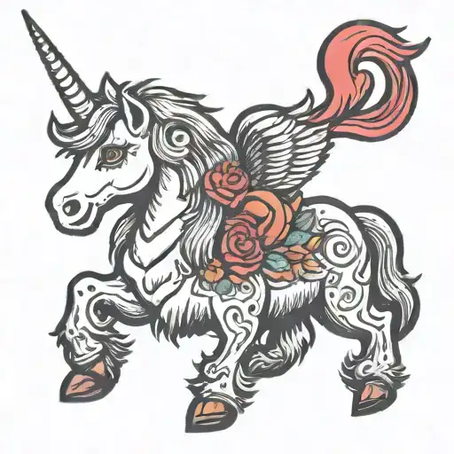 gangter fluffy unicorn tattoo design idea