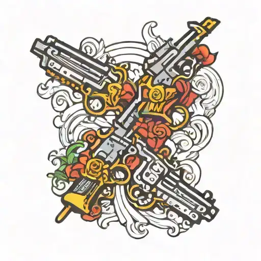 pistols crossing each other tattoo design idea