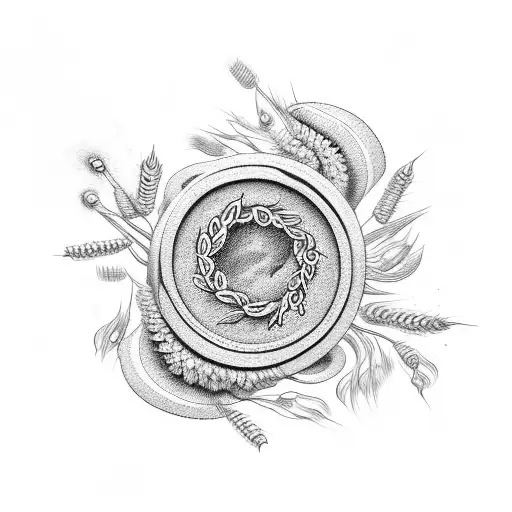 thin wreath of wheat tattoo design idea