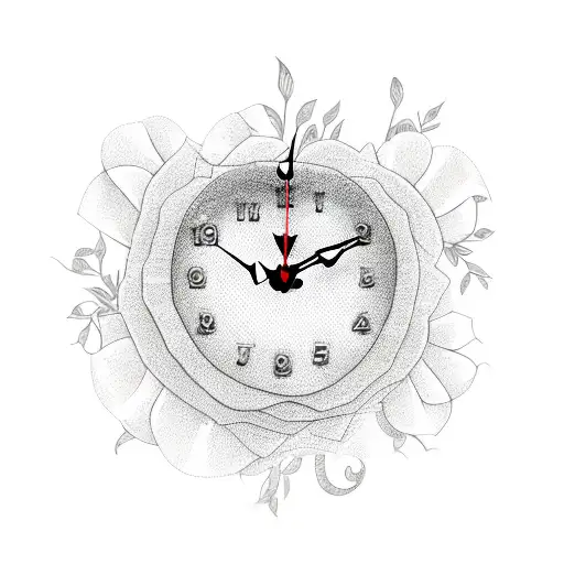 heart shaped clock with flowers breaking through tattoo design idea