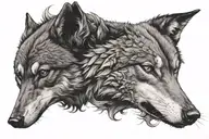 Half face of ninja and half face wolf tattoo design idea
