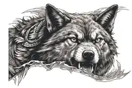 Half face of ninja and half face wolf tattoo design idea