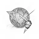 bow and arrow shooting a mirrorball with a paper airplane flying around it tattoo design idea