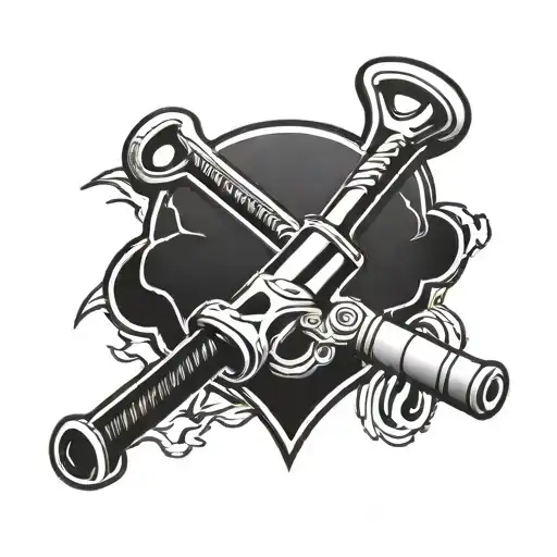 A tattoo of a wrench and a baseball bat crossed to symbolize the client's love for mechanics and sports tattoo design idea