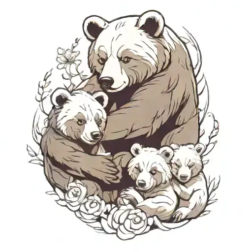 mama bear and cubs hugging 2 daughters tattoo design idea
