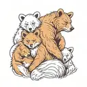 mama bear and cubs hugging 2 daughters tattoo design idea