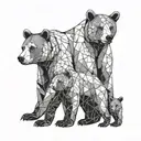 mama bear and cubs hugging 2 daughters tattoo design idea