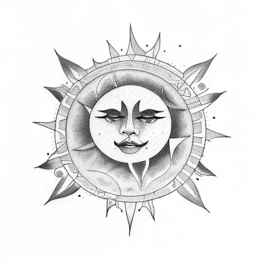 Moon, sun, and stars tattoo design idea