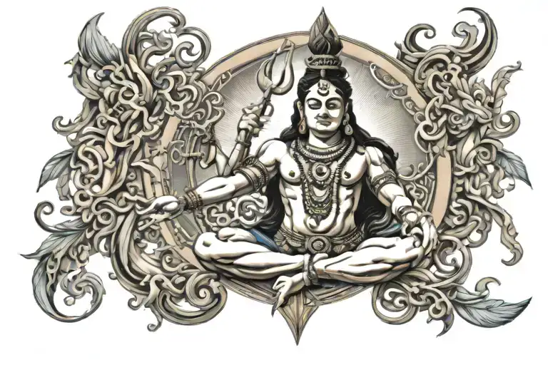 A traditional tattoo of the Hindu god Shiva in the cosmic dance of destruction and creation, symbolizing the cyclical nature of existence tattoo design idea