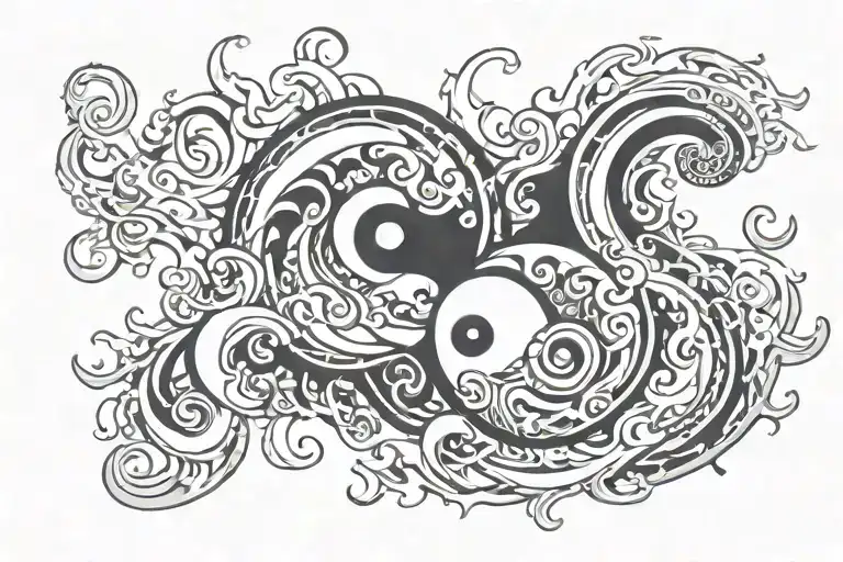 An abstract design inspired by the Chinese yin and yang symbol, illustrating the harmony between light and dark forces tattoo design idea