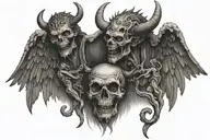 A philosophical quote in Latin with a symbolic representation of a devil and an angel, illustrating the eternal struggle between good and evil tattoo design idea